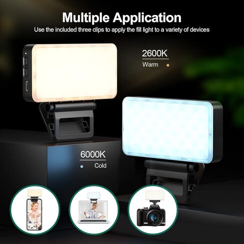 ضوء فيديو LED، ضوء كاميرا 3 ألوان قابل للتعتيم مع بطارية 3000 مللي أمبير في الساعة، ضوء محمول قابل لإعادة الشحن، سطوع قابل للتعديل لليوتيوب، البث المباشر، الماكياج، مدونة الفيديو، تيكتوك، مؤتمر الفيديو in Kuwait