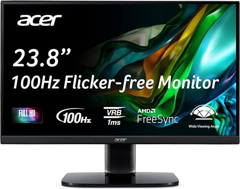 Acer KC242Y Hbi 23.8" Full HD (1920 x 1080) Zero-Frame Gaming Office Monitor | AMD FreeSync Technology | 100Hz | 1ms (VRB) | Low Blue Light | Tilt | HDMI & VGA Ports,Black in Kuwait