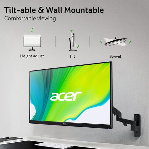 Acer KC242Y Hbi 23.8" Full HD (1920 x 1080) Zero-Frame Gaming Office Monitor | AMD FreeSync Technology | 100Hz | 1ms (VRB) | Low Blue Light | Tilt | HDMI & VGA Ports,Black in Kuwait