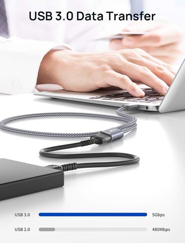 JSAUX 2Pack 10FT+10FT USB 3.0 كابل تمديد، نوع A ذكر إلى أنثى USB موسع سلك نايلون مضفر متوافق مع كاميرا الويب، الكاميرا، الهاتف، محور USB، الماوس، لوحة المفاتيح، الطابعة، القرص الصلب، Xbox-Grey in Kuwait
