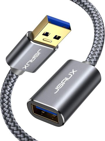 JSAUX 2Pack 10FT+10FT USB 3.0 كابل تمديد، نوع A ذكر إلى أنثى USB موسع سلك نايلون مضفر متوافق مع كاميرا الويب، الكاميرا، الهاتف، محور USB، الماوس، لوحة المفاتيح، الطابعة، القرص الصلب، Xbox-Grey in Kuwait