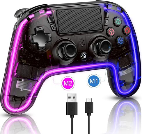 وحدات تحكم Honghao اللاسلكية لجهاز PS4 مع مشغل القاعة و8 مصابيح LED متغيرة الألوان، وحدة تحكم عصا التحكم Aimbot Bluetooth المخصصة لجهاز PS4 لجهاز Playstation 4 (بني) in Saudi Arabia