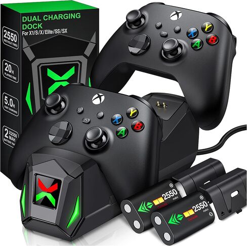 Upgraded Controller Charger Station with 2x6200mWh Rechargeable Battery Packs for Xbox One/Series X|S, Dual Charging Dock for Xbox One Battery Pack (Controller not Included) in Saudi Arabia
