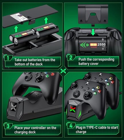 Upgraded Controller Charger Station with 2x6200mWh Rechargeable Battery Packs for Xbox One/Series X|S, Dual Charging Dock for Xbox One Battery Pack (Controller not Included) in Saudi Arabia