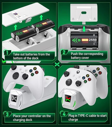 Upgraded Controller Charger Station with 2x6200mWh Rechargeable Battery Packs for Xbox One/Series X|S, Dual Charging Dock for Xbox One Battery Pack (Controller not Included) in Saudi Arabia