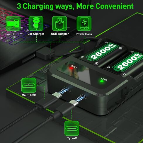 Ukor Fast Charging 2600mAh Rechargeable Battery Packs with Charger for Xbox One/Xbox Series X|S Xbox One S/Xbox One X/Xbox One Elite Wireless Controller, Long Lasting Intelligent Protection in Saudi Arabia