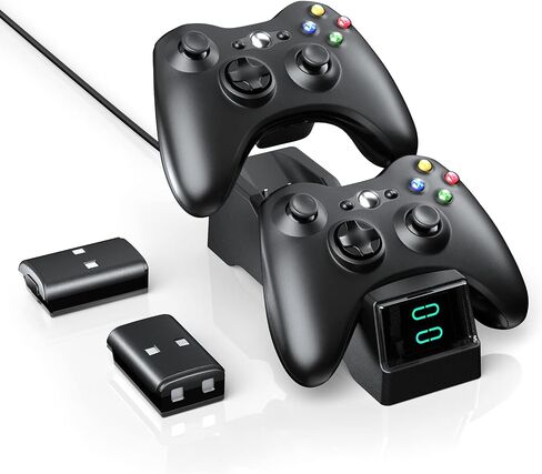 بوفو قاعدة شحن لوحدة التحكم لجهاز Xbox 360، قاعدة شحن مزدوجة مع بطاريتين قابلتين لاعادة الشحن 1200mAh وكيبل شحن in Saudi Arabia