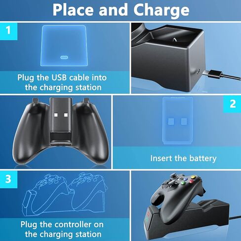 بوفو قاعدة شحن لوحدة التحكم لجهاز Xbox 360، قاعدة شحن مزدوجة مع بطاريتين قابلتين لاعادة الشحن 1200mAh وكيبل شحن in Saudi Arabia