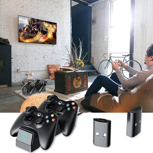 بوفو قاعدة شحن لوحدة التحكم لجهاز Xbox 360، قاعدة شحن مزدوجة مع بطاريتين قابلتين لاعادة الشحن 1200mAh وكيبل شحن in Saudi Arabia