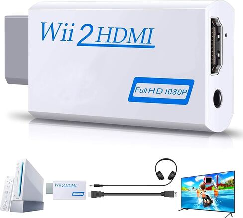 Sartyee Wii to HDMI Converter, Wii2 to HDMI for HD Video Audio Output with 3.5mm Audio Jack, Supports All Wii Display Modes 1080P 720P, Wii, Wii U, HDTV, Monitor, NTSC in Kuwait