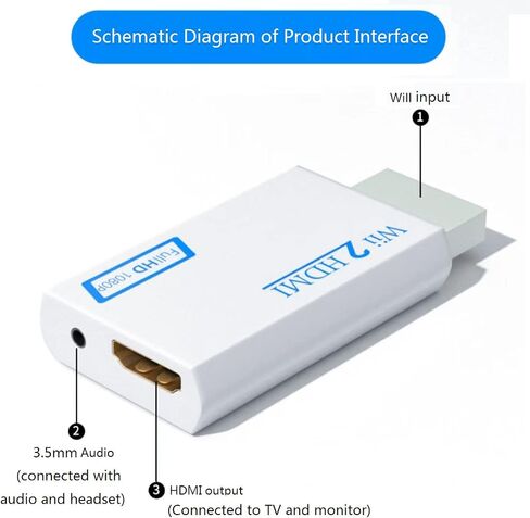 Sartyee Wii to HDMI Converter, Wii2 to HDMI for HD Video Audio Output with 3.5mm Audio Jack, Supports All Wii Display Modes 1080P 720P, Wii, Wii U, HDTV, Monitor, NTSC in Kuwait