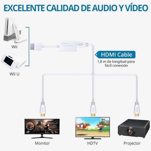 AUTOUTLET Wii to HDMI Converter 1080P with 6ft High Speed HDMI Cable Wii2 HDMI Adapter with Blue Indicator, Output Video&Audio with 3.5mm Jack Audio Compatible with Full HD Devices in Kuwait