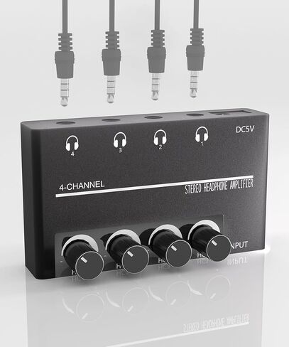 BEBSR 4 Channel Headphone Amplifier - Ultra-Compact Portable Stereo Audio Amp. Splitter with 4 3.5MM Headphones Output Jacks and 3.5MM Audio Input. Perfect for Sharing Music in Small Groups and DJing in Kuwait