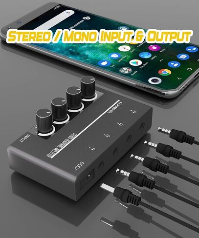 BEBSR 4 Channel Headphone Amplifier - Ultra-Compact Portable Stereo Audio Amp. Splitter with 4 3.5MM Headphones Output Jacks and 3.5MM Audio Input. Perfect for Sharing Music in Small Groups and DJing in Kuwait