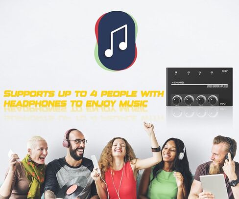 BEBSR 4 Channel Headphone Amplifier - Ultra-Compact Portable Stereo Audio Amp. Splitter with 4 3.5MM Headphones Output Jacks and 3.5MM Audio Input. Perfect for Sharing Music in Small Groups and DJing in Kuwait