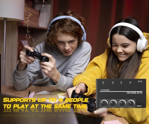 BEBSR 4 Channel Headphone Amplifier - Ultra-Compact Portable Stereo Audio Amp. Splitter with 4 3.5MM Headphones Output Jacks and 3.5MM Audio Input. Perfect for Sharing Music in Small Groups and DJing in Kuwait