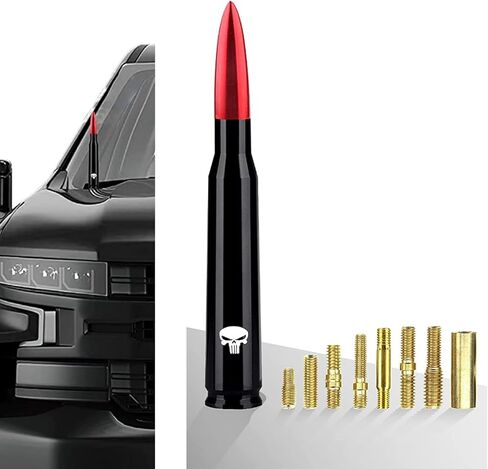 GKmow 1 PC Car Truck Bullet Antenna، تصميم جمجمة هوائي عالمي قصير للسيارة Ford F150 GM Chevy Silverado 1500 2500 3500، ملحقات شاحنات بيك اب شديدة التحمل (أحمر) in Saudi Arabia