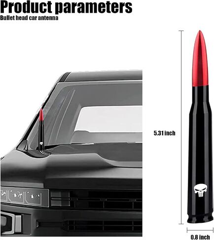 GKmow 1 PC Car Truck Bullet Antenna، تصميم جمجمة هوائي عالمي قصير للسيارة Ford F150 GM Chevy Silverado 1500 2500 3500، ملحقات شاحنات بيك اب شديدة التحمل (أحمر) in Saudi Arabia
