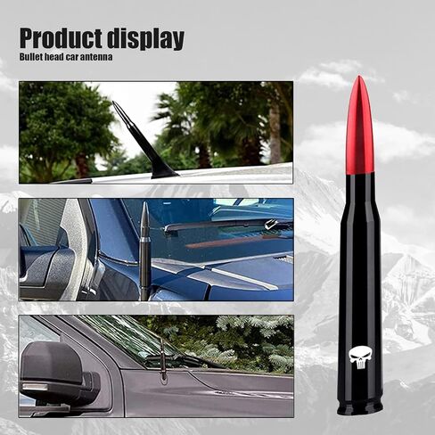 GKmow 1 PC Car Truck Bullet Antenna، تصميم جمجمة هوائي عالمي قصير للسيارة Ford F150 GM Chevy Silverado 1500 2500 3500، ملحقات شاحنات بيك اب شديدة التحمل (أحمر) in Saudi Arabia