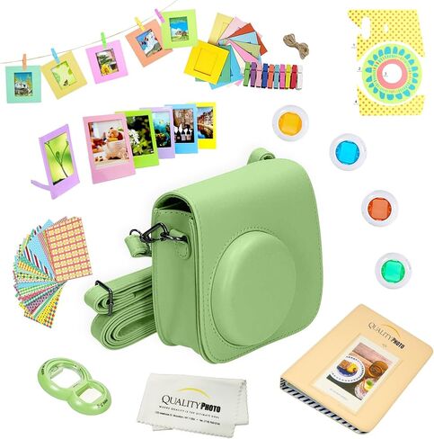 مجموعة ملحقات كاميرا فورية عالية الجودة مكونة من 12 قطعة - أخضر ليموني - متوافقة مع كاميرا Fujifilm Instax Mini 8 & Mini 9؛ حافظة مع حزام، فلاتر عدسة، ألبوم صور وإطارات + المزيد in Kuwait