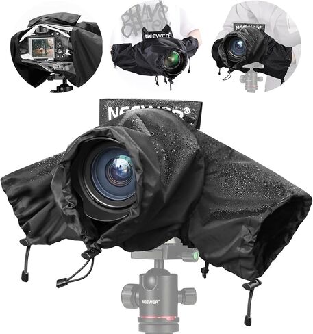 NEEWER Camera Rain Cover, Mini Size Durable Nylon Raincoat Compatible with Canon Sony Nikon Fujifilm DSLR Mirrorless Vlog Camera & 24-70mm/16-35mm Lens, with Sleeves, Drawstrings, Viewing Window,PB008 in Saudi Arabia