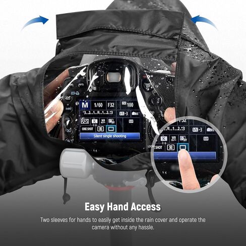 NEEWER Camera Rain Cover, Mini Size Durable Nylon Raincoat Compatible with Canon Sony Nikon Fujifilm DSLR Mirrorless Vlog Camera & 24-70mm/16-35mm Lens, with Sleeves, Drawstrings, Viewing Window,PB008 in Saudi Arabia
