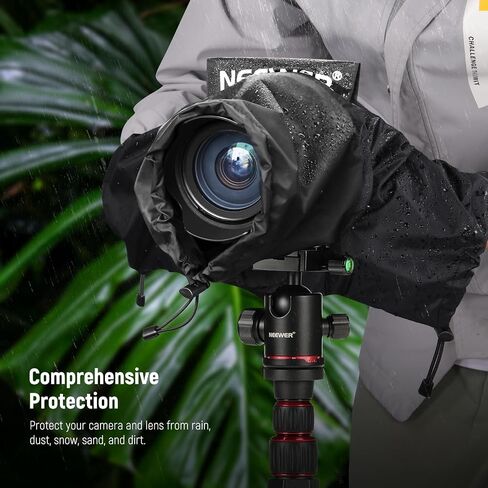 NEEWER Camera Rain Cover, Mini Size Durable Nylon Raincoat Compatible with Canon Sony Nikon Fujifilm DSLR Mirrorless Vlog Camera & 24-70mm/16-35mm Lens, with Sleeves, Drawstrings, Viewing Window,PB008 in Saudi Arabia