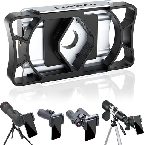 حامل محول الهاتف الذكي LAKWAR للتلسكوب، والمناظير، ونطاق الإكتشاف، والمجهر، وأحادي العين، ومشبك حامل الهاتف المحمول العالمي الكل في واحد يناسب تقريبًا أجهزة Android&iPhone in Kuwait