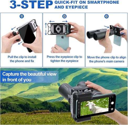 حامل محول الهاتف الذكي LAKWAR للتلسكوب، والمناظير، ونطاق الإكتشاف، والمجهر، وأحادي العين، ومشبك حامل الهاتف المحمول العالمي الكل في واحد يناسب تقريبًا أجهزة Android&iPhone in Kuwait