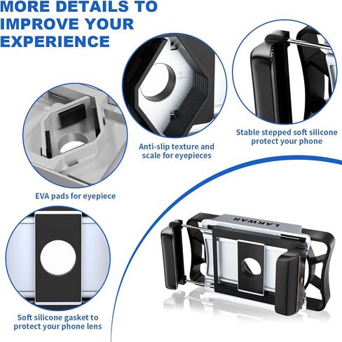 حامل محول الهاتف الذكي LAKWAR للتلسكوب، والمناظير، ونطاق الإكتشاف، والمجهر، وأحادي العين، ومشبك حامل الهاتف المحمول العالمي الكل في واحد يناسب تقريبًا أجهزة Android&iPhone in Kuwait