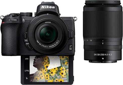 Nikon Z 50 with Two Lenses | Compact mirrorless Stills/Video Camera with Wide-Angle and telephoto Zoom Lenses | Nikon USA Model | Telephoto zoom lenses USA Model in Saudi Arabia