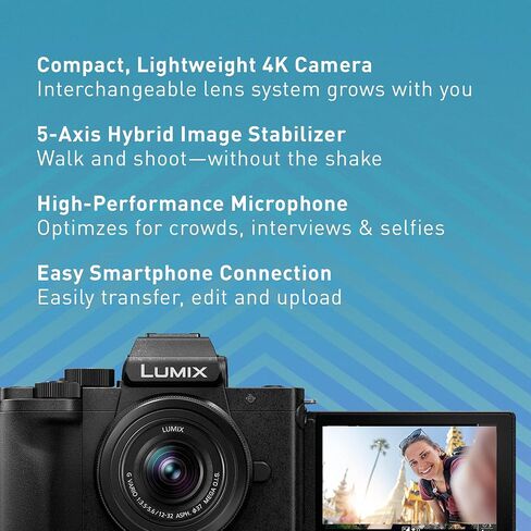 Panasonic LUMIX G100 4k Mirrorless Camera for Photo and Video, Built-in Microphone with Tracking, Micro Four Thirds Interchangeable Lens System, 12-32mm Lens, 5-Axis Hybrid I.S., DC-G100KK (Black) in Saudi Arabia