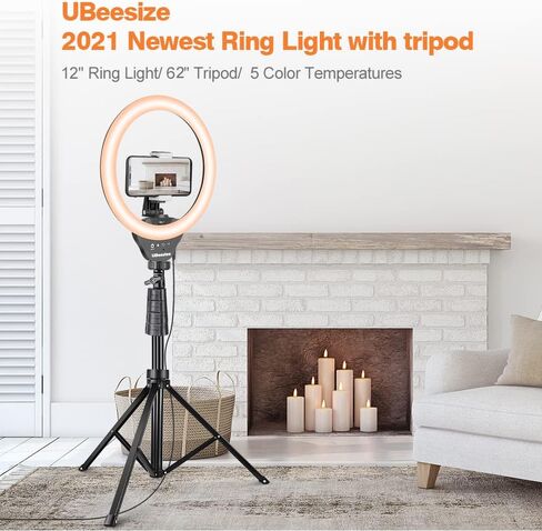 UBeesize 12 ؟؟ حلقة ضوء مع حامل ثلاثي، ضوء حلقة سيلفي مع 67 ؟؟ حامل ثلاثي، حلقة ضوء لتسجيل الفيديو؟ بث مباشر (يوتيوب، انستاجرام، تيك توك)، متوافق مع الهواتف والكاميرات ونحن in Kuwait