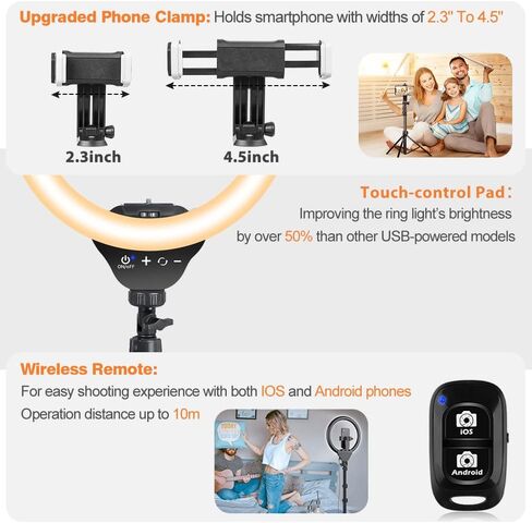 UBeesize 12 ؟؟ حلقة ضوء مع حامل ثلاثي، ضوء حلقة سيلفي مع 67 ؟؟ حامل ثلاثي، حلقة ضوء لتسجيل الفيديو؟ بث مباشر (يوتيوب، انستاجرام، تيك توك)، متوافق مع الهواتف والكاميرات ونحن in Kuwait