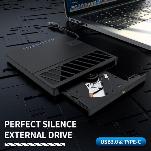 محرك أقراص CD/DVD خارجي من APPINESSEY لأجهزة الكمبيوتر المحمول، مشغل أقراص CD/DVD محمول 7 في 1 USB فائق النحافة، ذاكرة SD TF CD ROM متوافق مع مشغل DVD خارجي لأجهزة الكمبيوتر المحمول MacBook، Windows 11/10/8/7 Linux (أسود) in Kuwait