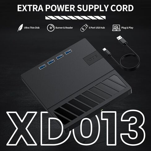 محرك أقراص CD/DVD خارجي من APPINESSEY لأجهزة الكمبيوتر المحمول، مشغل أقراص CD/DVD محمول 7 في 1 USB فائق النحافة، ذاكرة SD TF CD ROM متوافق مع مشغل DVD خارجي لأجهزة الكمبيوتر المحمول MacBook، Windows 11/10/8/7 Linux (أسود) in Kuwait