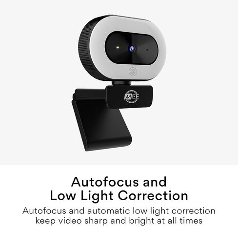 MEE audio CL8A 1080p HD Webcam with Ring Light, Microphone, Autofocus, Low Light Correction, 360° Rotation; USB Streaming Web Camera for Video Calling via Zoom/Skype on Computer PC Mac Laptop Desktop in Kuwait