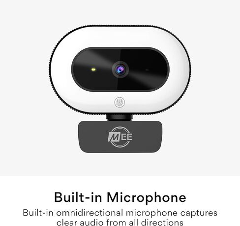 MEE audio CL8A 1080p HD Webcam with Ring Light, Microphone, Autofocus, Low Light Correction, 360° Rotation; USB Streaming Web Camera for Video Calling via Zoom/Skype on Computer PC Mac Laptop Desktop in Kuwait