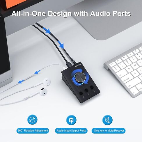 وحدة تحكم في مستوى الصوت USB S04 من يموو، مقبض تحكم في الوسائط المتعددة مع وظيفة التشغيل/الايقاف/الخلف/الامام, مقبض معدني لكتم الصوت بنقرة واحدة، تحكم مزدوج 3.5 ملم ومنفذ USB نوع C متوافق مع ويندوز in Kuwait