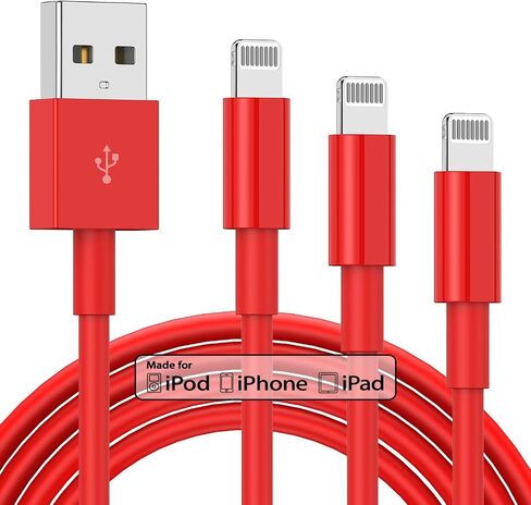 3 Pack Apple MFi Certified iPhone Charger Cable 6ft, Apple Lightning to USB Cable Cord 6 Foot, 2.4A Fast Charging,Apple Phone Long Chargers for iPhone 14/13/12/11/11 Pro/11 Max/X/XS/XR/XS Max/8/7/6 in Saudi Arabia
