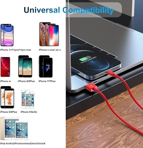 3 Pack Apple MFi Certified iPhone Charger Cable 6ft, Apple Lightning to USB Cable Cord 6 Foot, 2.4A Fast Charging,Apple Phone Long Chargers for iPhone 14/13/12/11/11 Pro/11 Max/X/XS/XR/XS Max/8/7/6 in Saudi Arabia