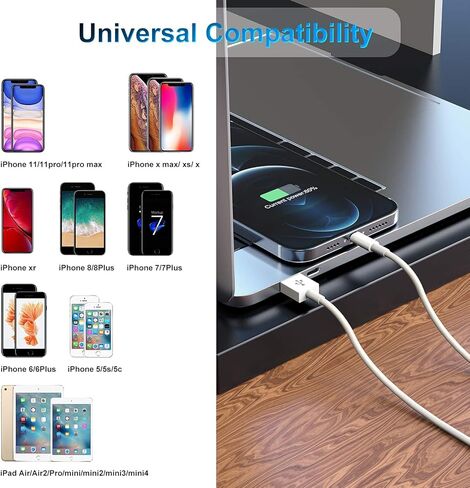2 حزمة كابل شاحن iPhone معتمد من Apple MFi بطول 3 أقدام، سلك كابل Apple Lightning إلى USB بطول 3 أقدام، شحن سريع 2.4 أمبير، شواحن طويلة لهاتف Apple iPhone 13/12/11/11Pro/11Max/ X/XS/XR/XS Max/8 /7/6 in Kuwait