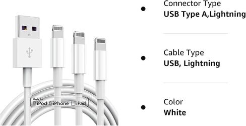 2 حزمة كابل شاحن iPhone معتمد من Apple MFi بطول 3 أقدام، سلك كابل Apple Lightning إلى USB بطول 3 أقدام، شحن سريع 2.4 أمبير، شواحن طويلة لهاتف Apple iPhone 13/12/11/11Pro/11Max/ X/XS/XR/XS Max/8 /7/6 in Kuwait