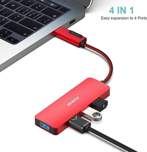 موزع USB 3.0 من BENFEI، 4 منافذ USB A موسع فائق النحافة للماوس ولوحة المفاتيح ومحرك الأقراص المحمول وقرص U والطابعة المتوافقة مع أجهزة الكمبيوتر المحمول وأجهزة الكمبيوتر المكتبية وXbox وPS5 والمزيد in Kuwait