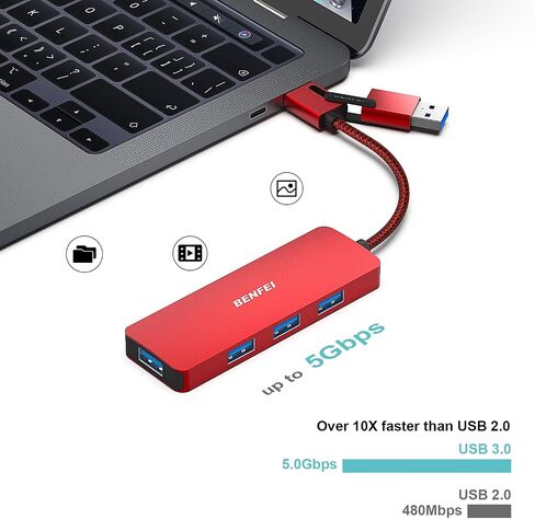 موزع USB 3.0 من BENFEI، 4 منافذ USB A موسع فائق النحافة للماوس ولوحة المفاتيح ومحرك الأقراص المحمول وقرص U والطابعة المتوافقة مع أجهزة الكمبيوتر المحمول وأجهزة الكمبيوتر المكتبية وXbox وPS5 والمزيد in Kuwait