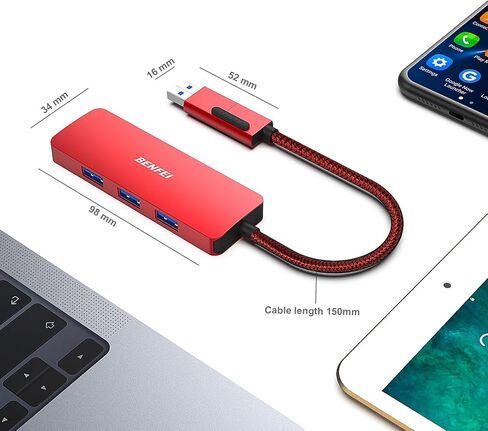 موزع USB 3.0 من BENFEI، 4 منافذ USB A موسع فائق النحافة للماوس ولوحة المفاتيح ومحرك الأقراص المحمول وقرص U والطابعة المتوافقة مع أجهزة الكمبيوتر المحمول وأجهزة الكمبيوتر المكتبية وXbox وPS5 والمزيد in Kuwait