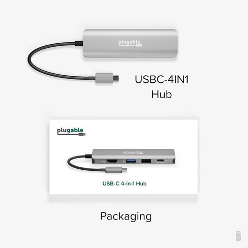 Plugable USB C Hub Multiport Adapter, 4 in 1, 100W Pass Through Charging, USB C to HDMI 4K 60Hz, Multi USB Port Hub for Windows, Mac, Ipad Pro, Chromebook, Thunderbolt (USBC-4IN1) in Saudi Arabia