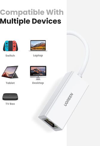 UGREEN USB to Ethemet Adapter, 10/100Mbps Network Adapter (Not for Wii) | with AX88772D Chip RJ45 Wired LAN Dongle for Laptop, Compatible with Nintendo Switch MacBook ChromeBook Windows macOS Linux in Saudi Arabia