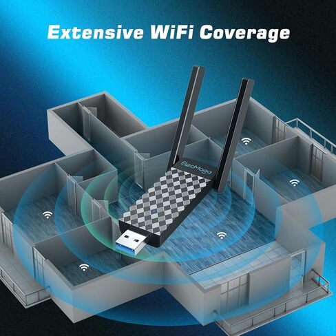 محول واي فاي USB، محول الشبكة اللاسلكية ElecMoga 1300Mbps ثنائي النطاق 5 جيجا هرتز/2.4 جيجا هرتز واي فاي دونجل USB 3.0 5dBi محول واي فاي هوائي للكمبيوتر المكتبي، يدعم Windows 11/10/8.1/8/7، Mac OS 10.9-10.15 in Kuwait