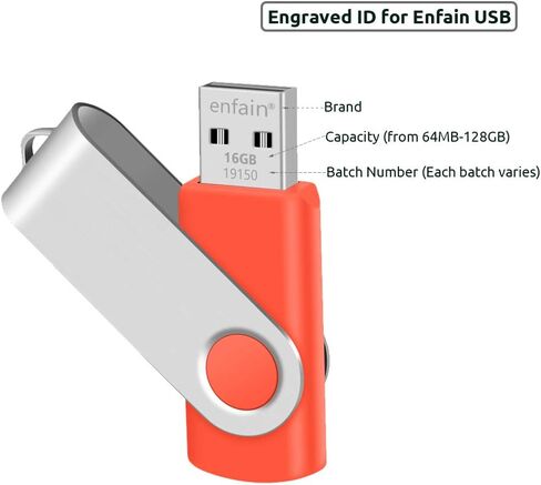 Enfain 16GB USB 2.0 Flash Drive 10 Pack | Swivel Thumb Drives with 31 Labels | Gift-Ready Packaging for Corporate Events, Office & Team Distributions (Black) in Kuwait